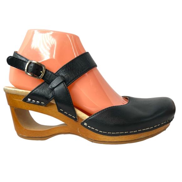 DANSKO Sophie Women’s Leather Wood Platform Sandals Black Sz. EU 38 = US 7.5 - 8 - Picture 1 of 15